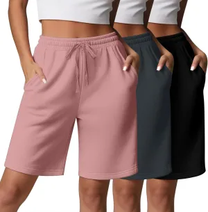 3 Pcs Women Quick Dry Shorts High Waisted Bermuda Shorts for Yoga Athletic Drawstring Bermuda Shorts with Pocket