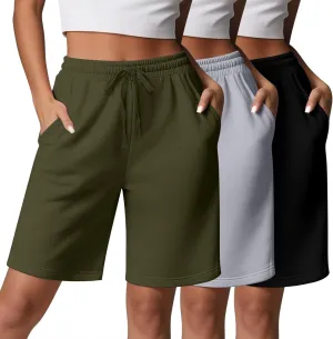 3 Pcs Women Quick Dry Shorts High Waisted Bermuda Shorts for Yoga Athletic Drawstring Bermuda Shorts with Pocket