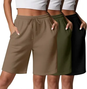 3 Pcs Women Quick Dry Shorts High Waisted Bermuda Shorts for Yoga Athletic Drawstring Bermuda Shorts with Pocket