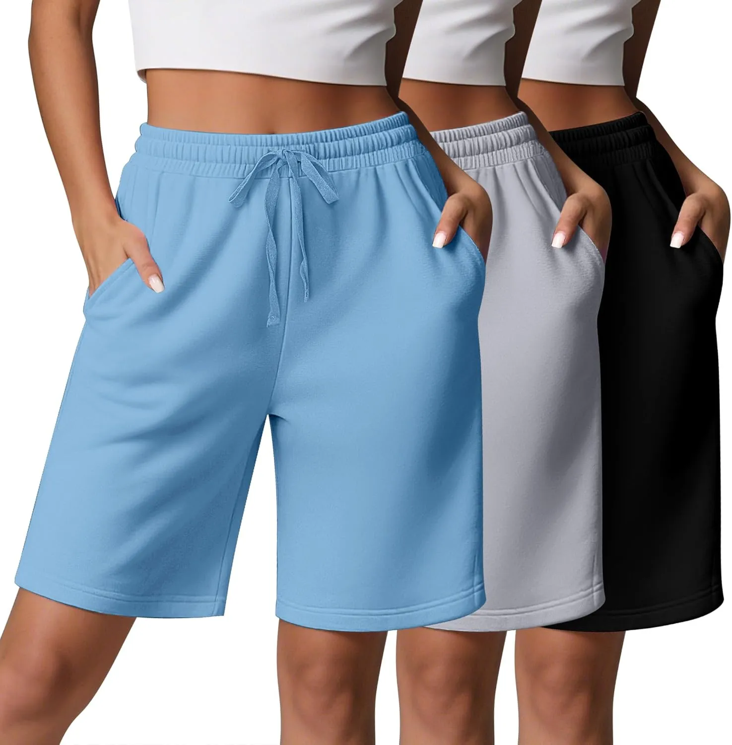 3 Pcs Women Quick Dry Shorts High Waisted Bermuda Shorts for Yoga Athletic Drawstring Bermuda Shorts with Pocket