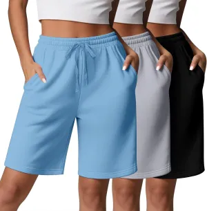 3 Pcs Women Quick Dry Shorts High Waisted Bermuda Shorts for Yoga Athletic Drawstring Bermuda Shorts with Pocket