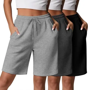 3 Pcs Women Quick Dry Shorts High Waisted Bermuda Shorts for Yoga Athletic Drawstring Bermuda Shorts with Pocket