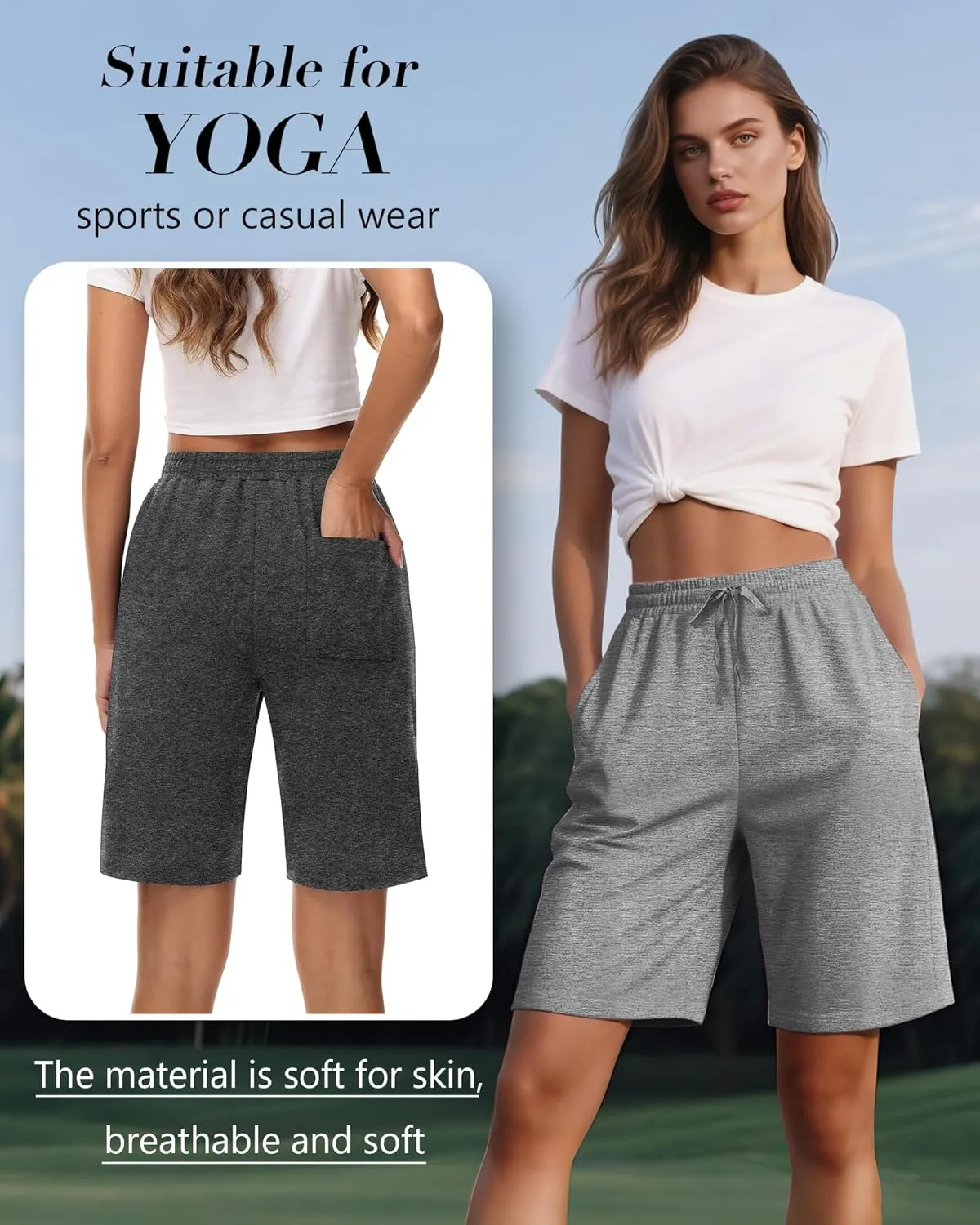 3 Pcs Women Quick Dry Shorts High Waisted Bermuda Shorts for Yoga Athletic Drawstring Bermuda Shorts with Pocket