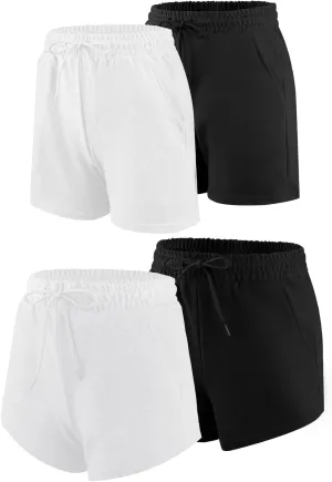 4/5 Pack Sweat Shorts for Women with Pockets, Drawstring Cotton Workout Shorts Lounge Casual for Summer Running Shorts