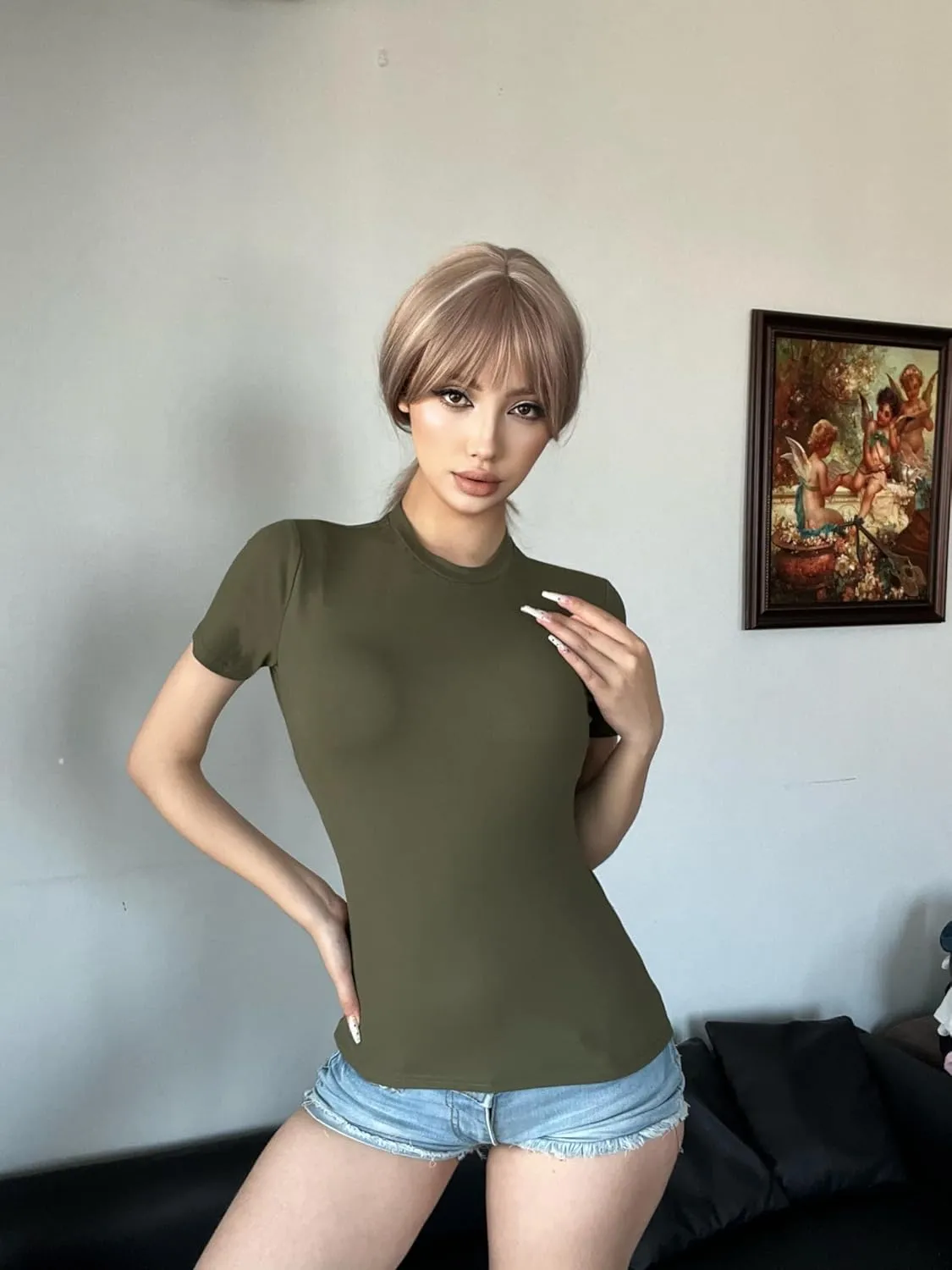 5 Pack Women's Crew Neck Ribbed Fitted Shirt Basic Short Sleeves Summer Bodycon Crop Tunics Going Out T Shirt Tops