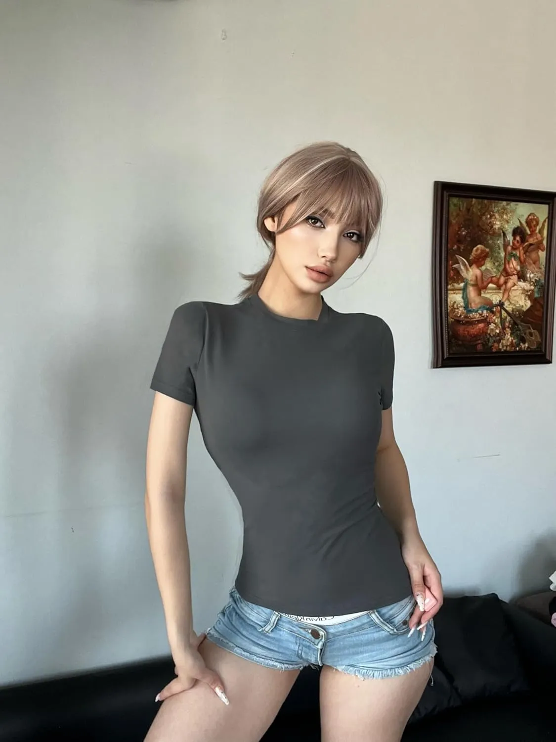 5 Pack Women's Crew Neck Ribbed Fitted Shirt Basic Short Sleeves Summer Bodycon Crop Tunics Going Out T Shirt Tops