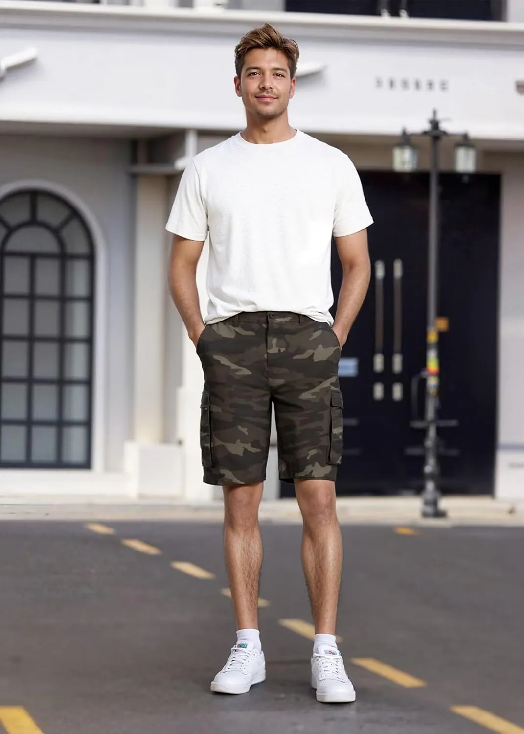 Agile Mens Casual Summer Flat Front Essential Stretch Shorts/Cargo Shorts with Pockets