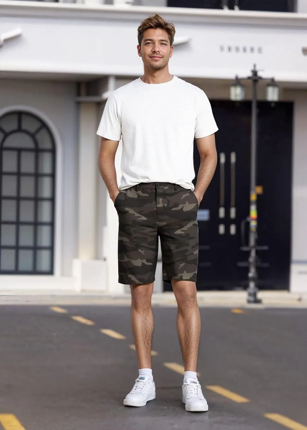Agile Mens Casual Summer Flat Front Essential Stretch Shorts/Cargo Shorts with Pockets