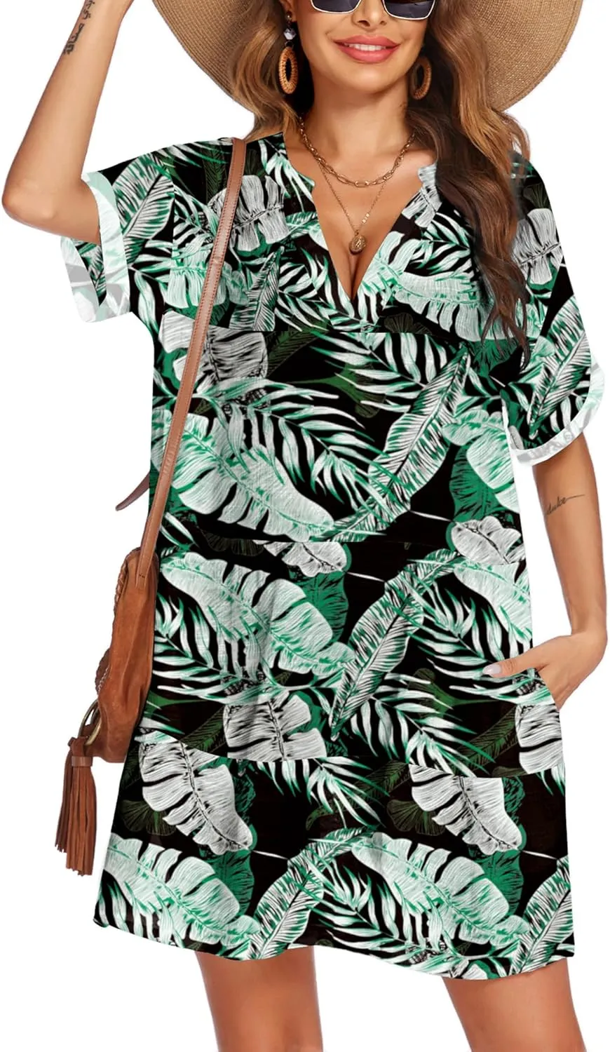 AI'MAGE Women's Swimsuit Coverups Bikini Beach Swimwear Cover Up A-line Bathing Suit Cover Up Dress with Pockets