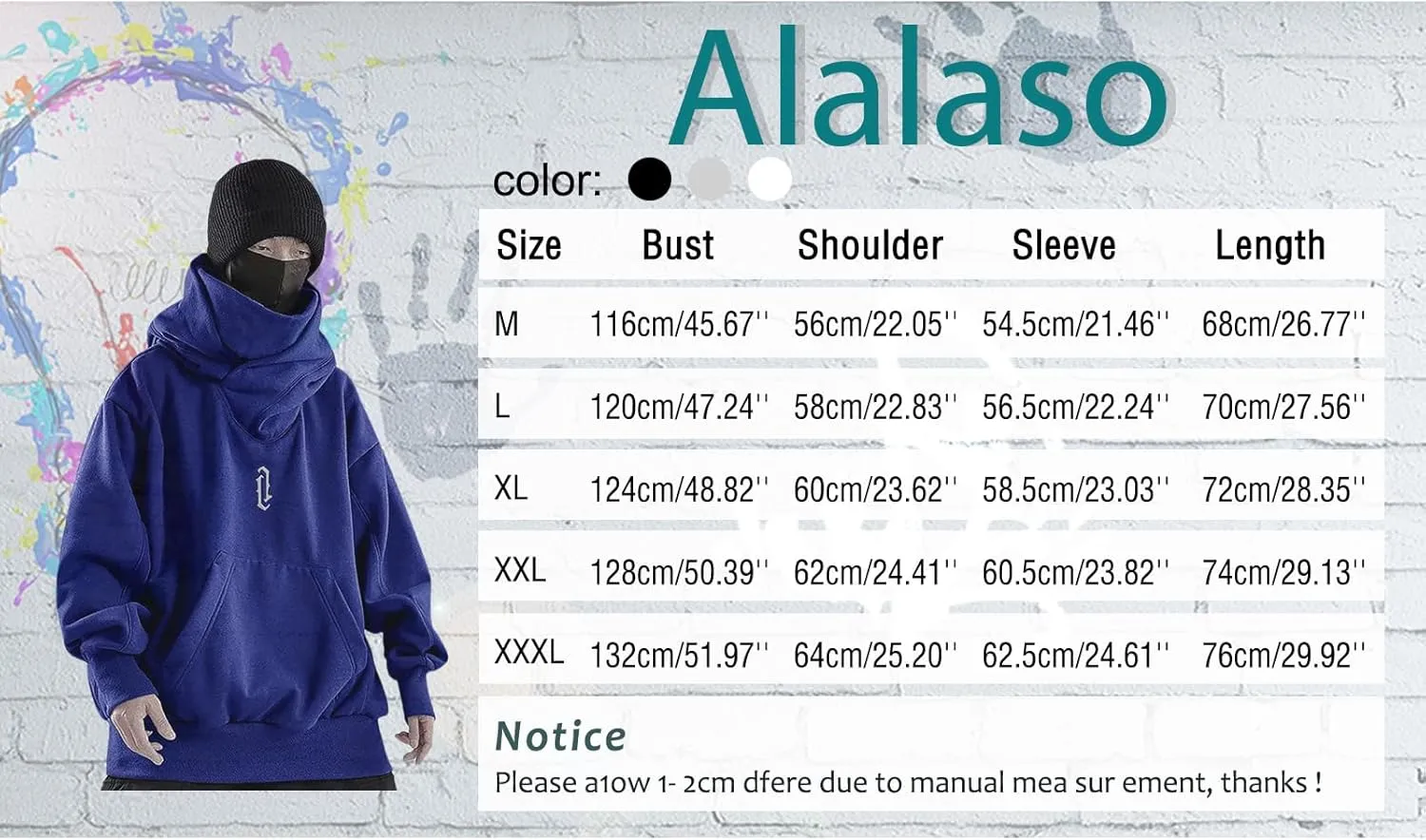 Alalaso Ninja Hoodie Men Double Neckline Cotton Pullover Windproof Warm Japanese Assassin-Style Sweatshirt for Men and Women