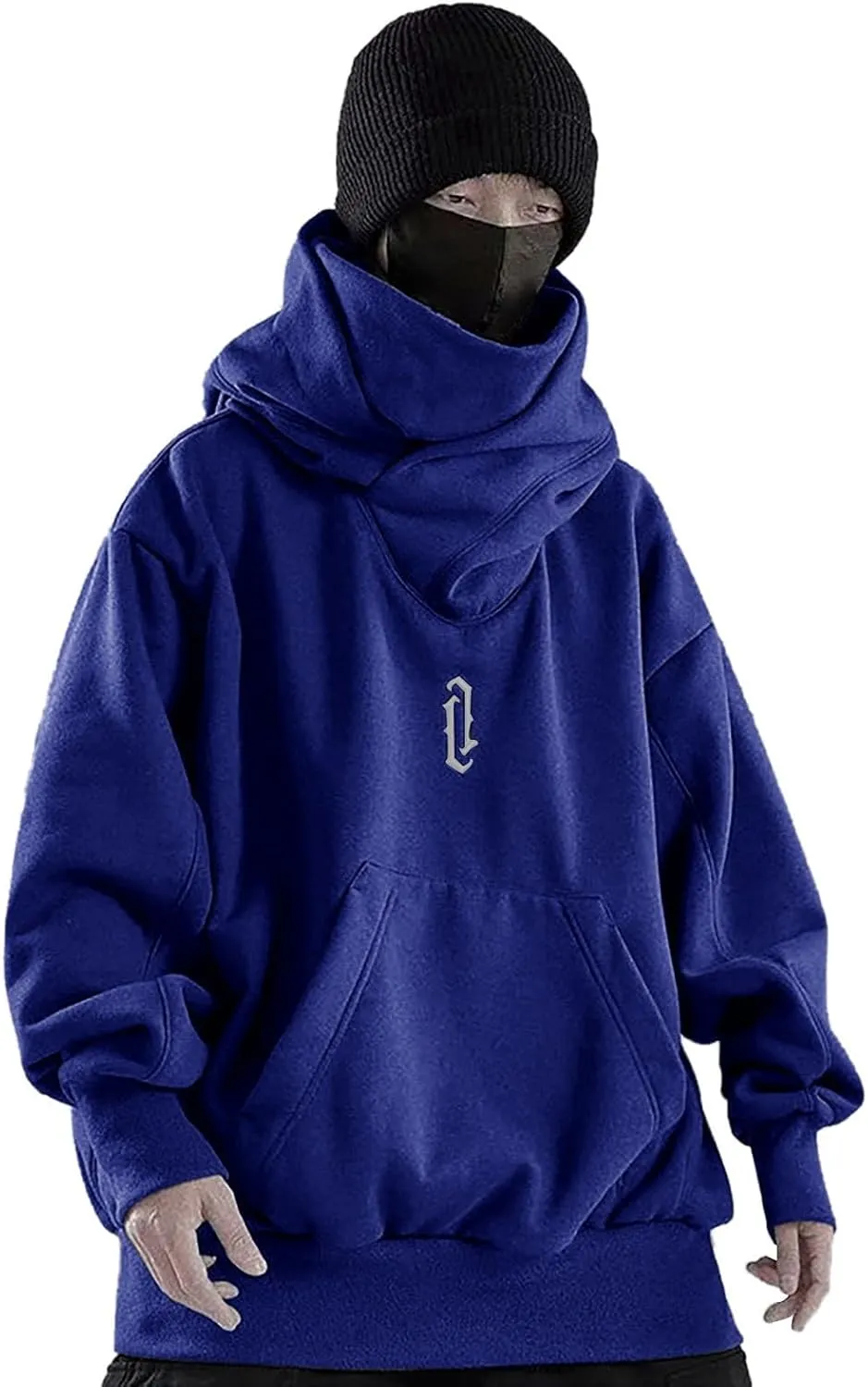 Alalaso Ninja Hoodie Men Double Neckline Cotton Pullover Windproof Warm Japanese Assassin-Style Sweatshirt for Men and Women