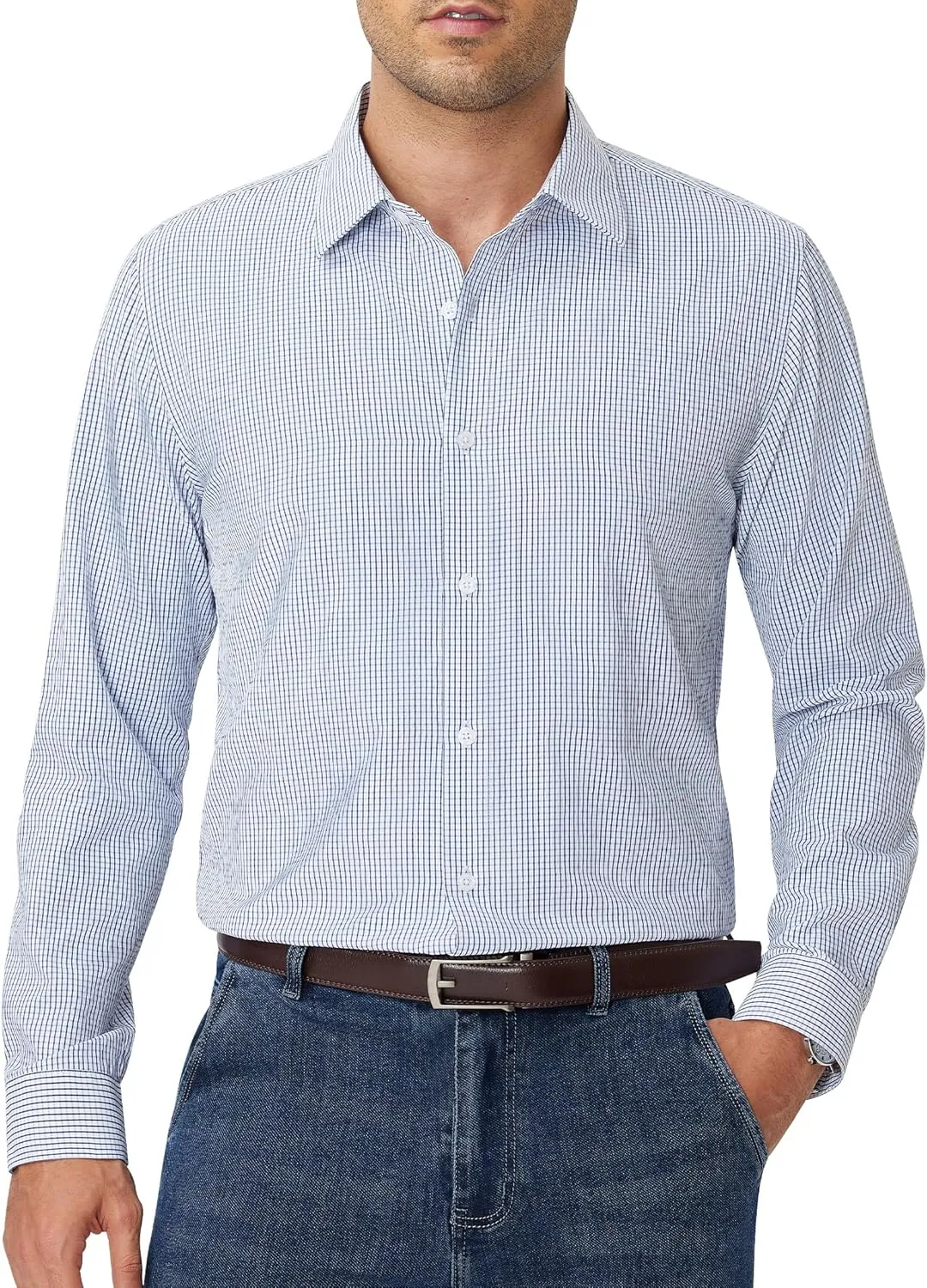 Alimens & Gentle Men's Plaid Button Down Shirt Long Sleeve Dress Shirt Regular Fit Business Casual Gingham Shirts