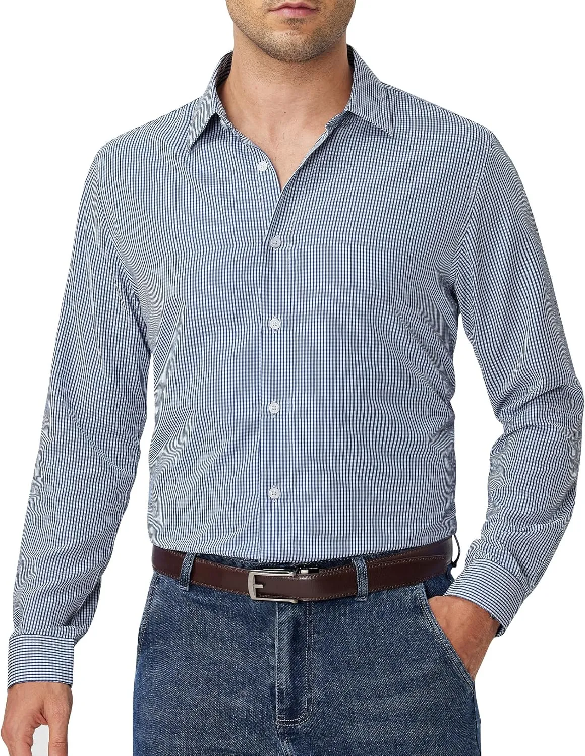Alimens & Gentle Men's Plaid Button Down Shirt Long Sleeve Dress Shirt Regular Fit Business Casual Gingham Shirts