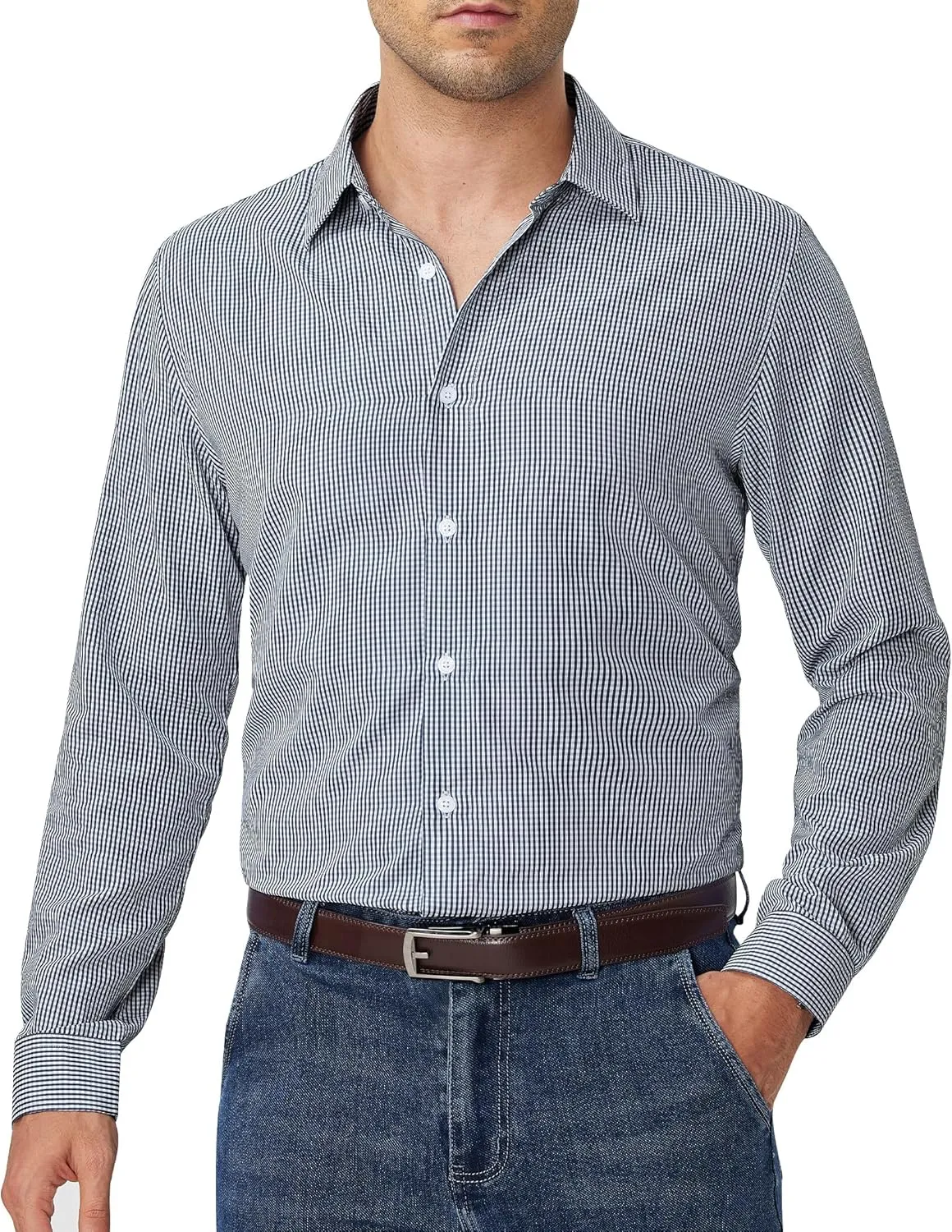 Alimens & Gentle Men's Plaid Button Down Shirt Long Sleeve Dress Shirt Regular Fit Business Casual Gingham Shirts