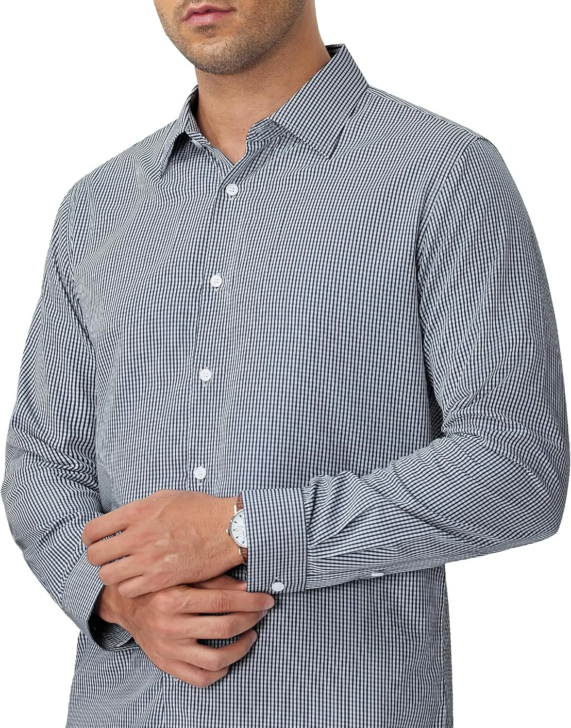 Alimens & Gentle Men's Plaid Button Down Shirt Long Sleeve Dress Shirt Regular Fit Business Casual Gingham Shirts