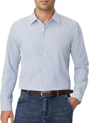 Alimens & Gentle Men's Plaid Button Down Shirt Long Sleeve Dress Shirt Regular Fit Business Casual Gingham Shirts