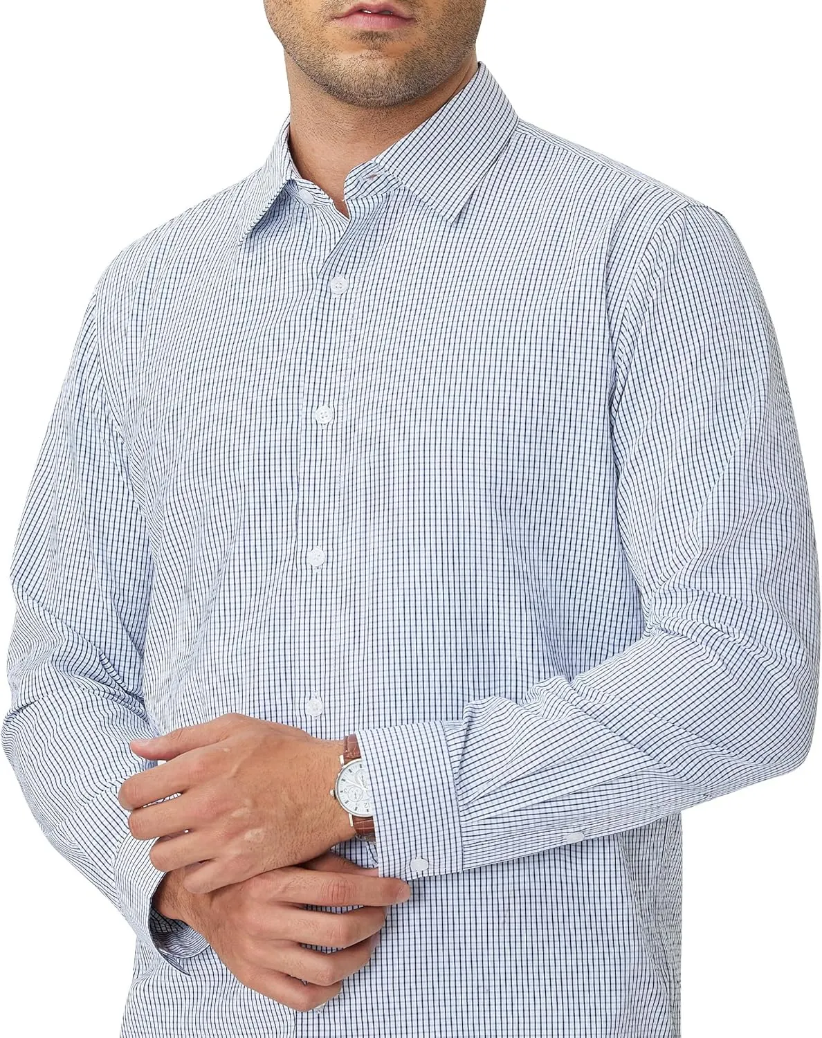 Alimens & Gentle Men's Plaid Button Down Shirt Long Sleeve Dress Shirt Regular Fit Business Casual Gingham Shirts