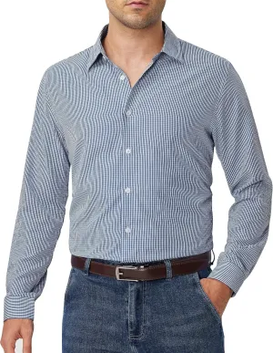 Alimens & Gentle Men's Plaid Button Down Shirt Long Sleeve Dress Shirt Regular Fit Business Casual Gingham Shirts