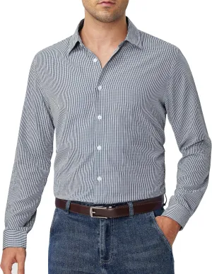 Alimens & Gentle Men's Plaid Button Down Shirt Long Sleeve Dress Shirt Regular Fit Business Casual Gingham Shirts