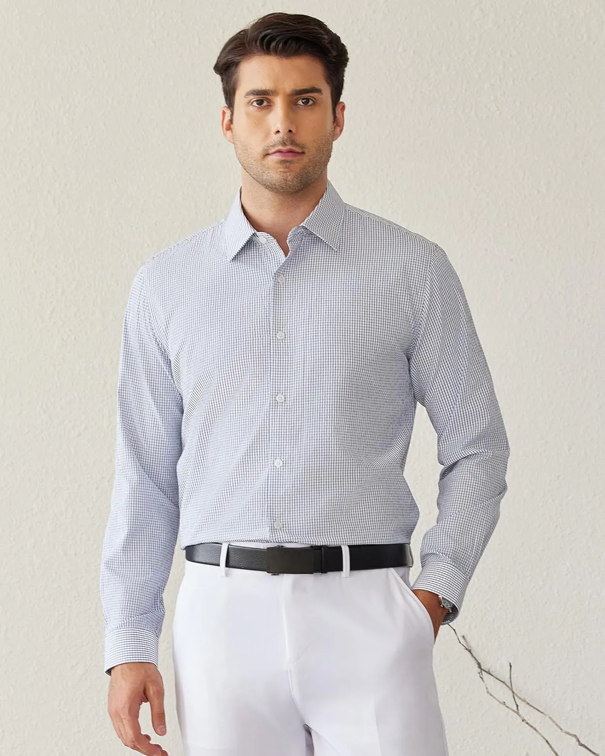 Alimens & Gentle Men's Plaid Button Down Shirt Long Sleeve Dress Shirt Regular Fit Business Casual Gingham Shirts