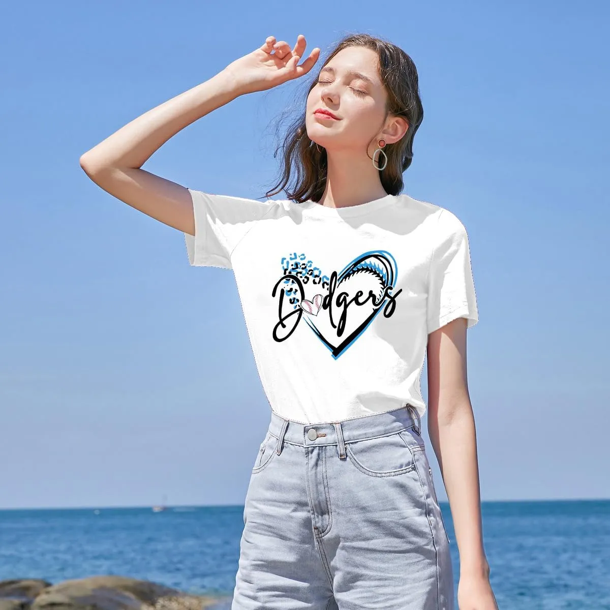 ALLTB Baseball Shirt for Women Baseball Mom Shirt Baseball Heart Graphic Tee Game Day Short Sleeve Tops