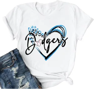 ALLTB Baseball Shirt for Women Baseball Mom Shirt Baseball Heart Graphic Tee Game Day Short Sleeve Tops