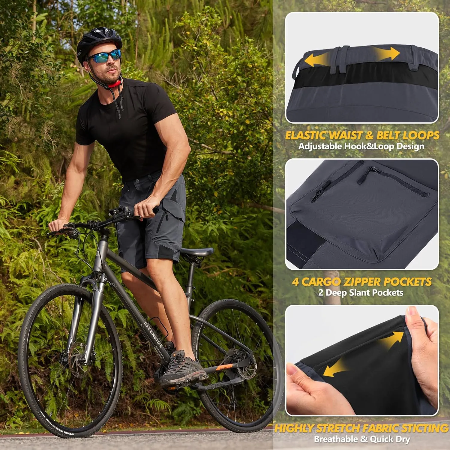 Ally Mens Mountain Bike Shorts 4D Padded Bike Shorts Baggy Cycling Biking Bicycle Biker Shorts Loose-fit with 6 Pockets