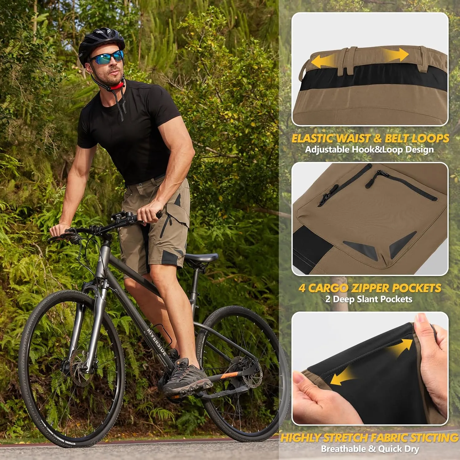 Ally Mens Mountain Bike Shorts 4D Padded Bike Shorts Baggy Cycling Biking Bicycle Biker Shorts Loose-fit with 6 Pockets