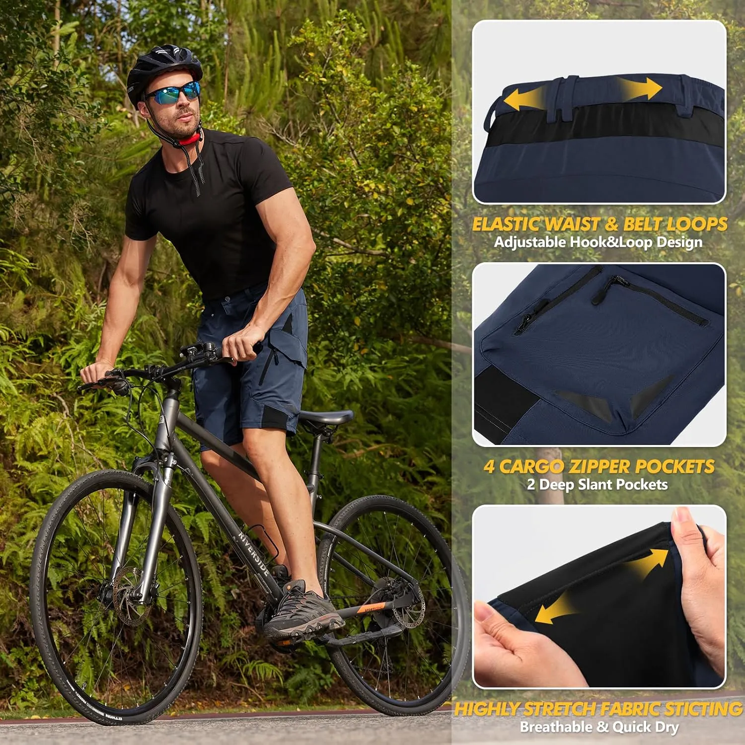 Ally Mens Mountain Bike Shorts 4D Padded Bike Shorts Baggy Cycling Biking Bicycle Biker Shorts Loose-fit with 6 Pockets
