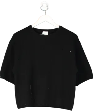 almada label Black Cashmere Blend Short Sleeve Knit Top UK S