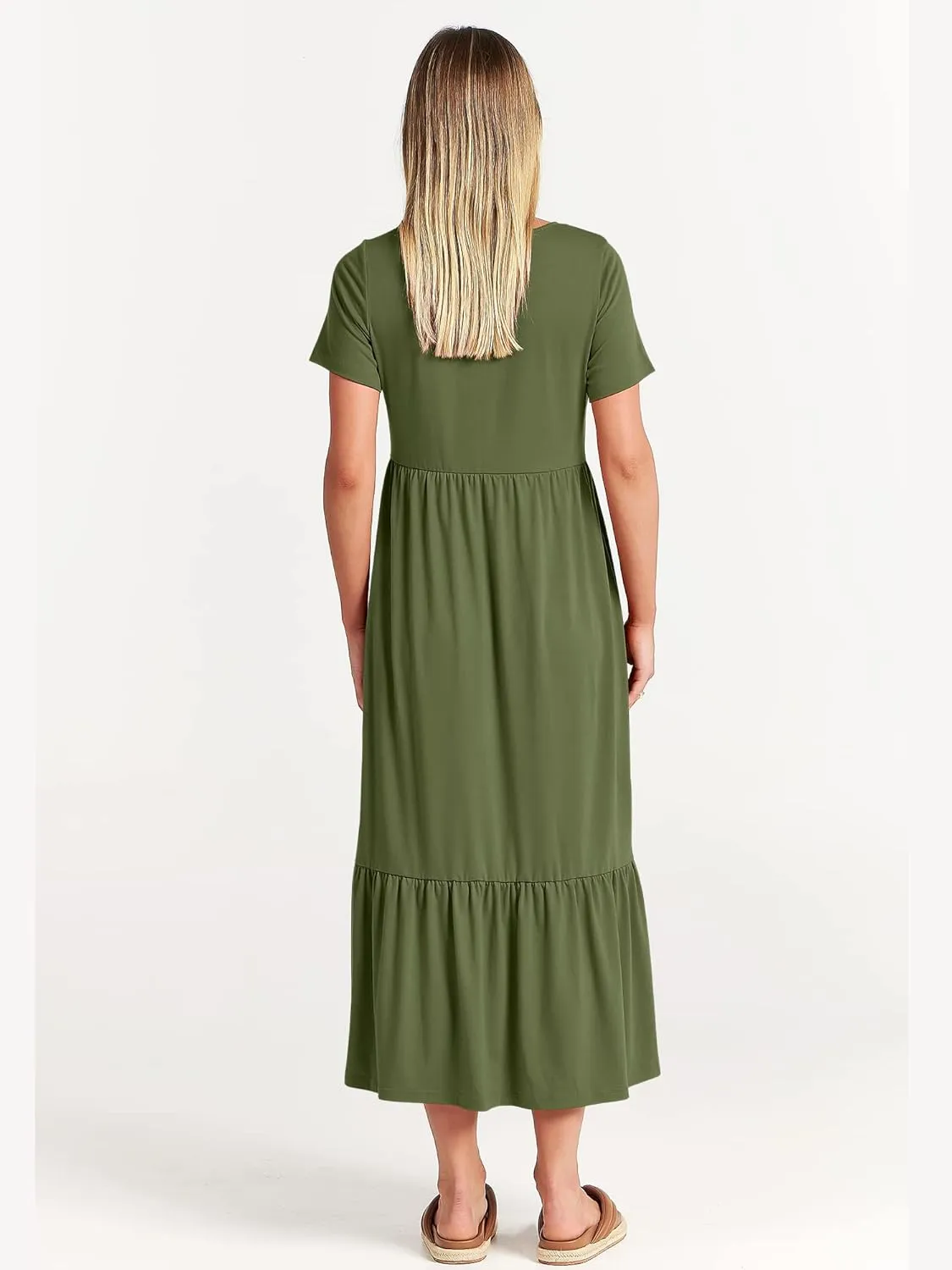 ANRABESS Women Summer Casual Short Sleeve Crewneck Aline Swing Flowy Tiered Shirt Maxi Beach Long Dress 2025 Trendy Outfits