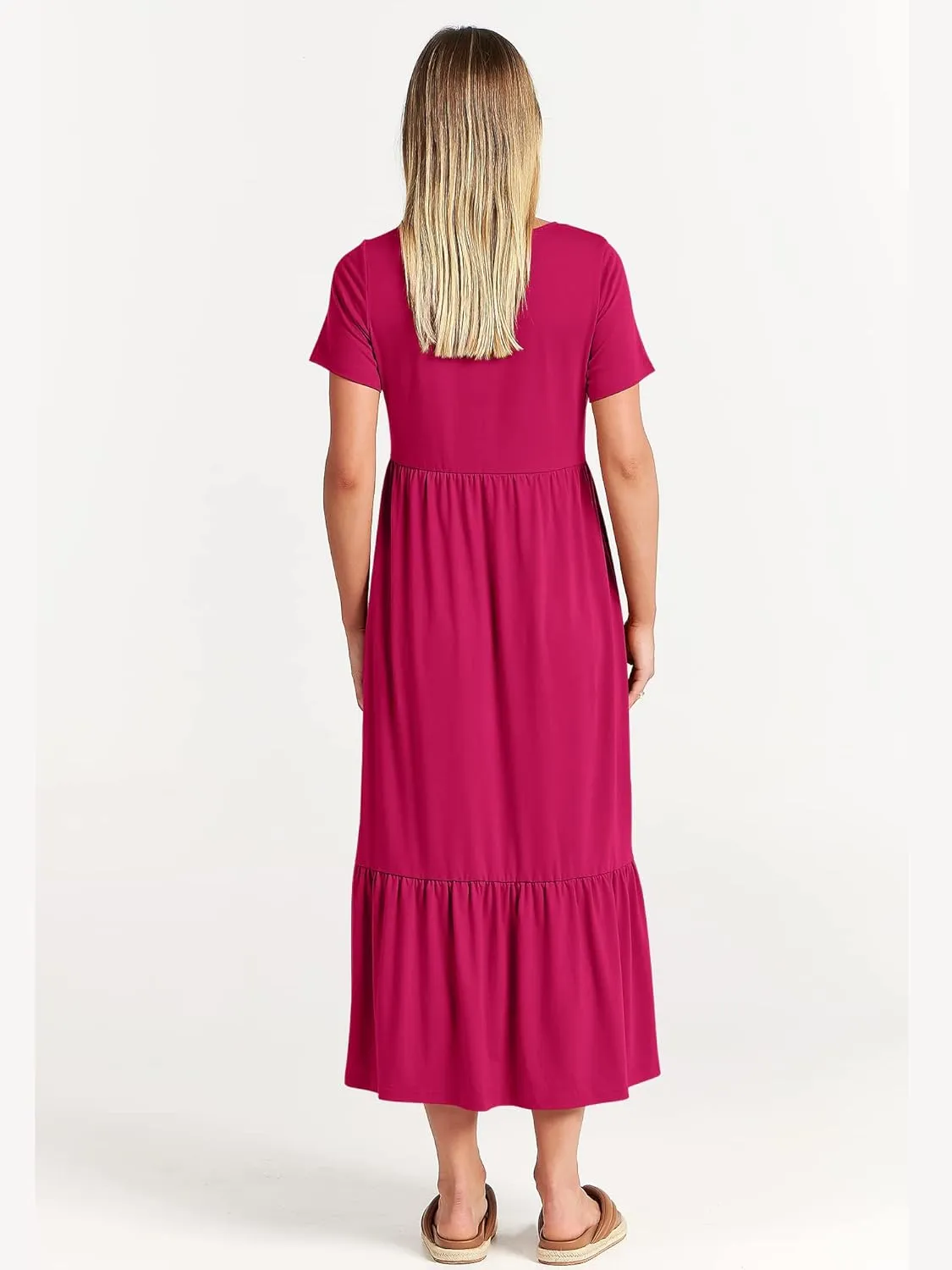 ANRABESS Women Summer Casual Short Sleeve Crewneck Aline Swing Flowy Tiered Shirt Maxi Beach Long Dress 2025 Trendy Outfits