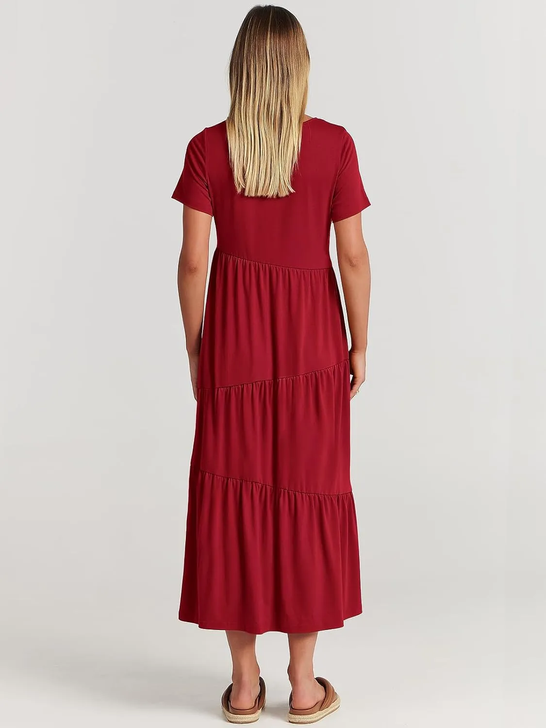 ANRABESS Women Summer Maxi Dress Short Sleeve Swing Casual Asymmetric Tiered Vacation Long Beach Sundress Outfits