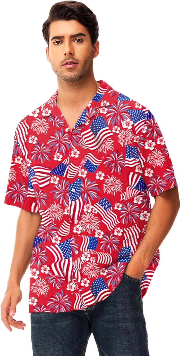 AOBUTE Men July 4th Shirts American Flag Hawaiian Shirt Funny LGBTQ Holiday Top