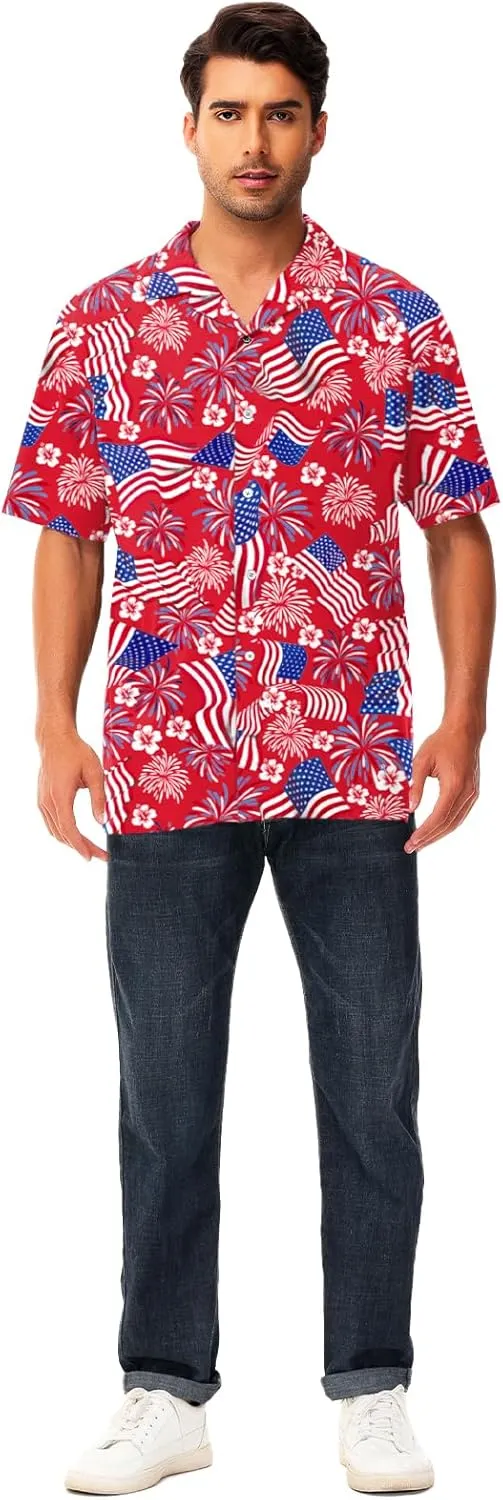 AOBUTE Men July 4th Shirts American Flag Hawaiian Shirt Funny LGBTQ Holiday Top