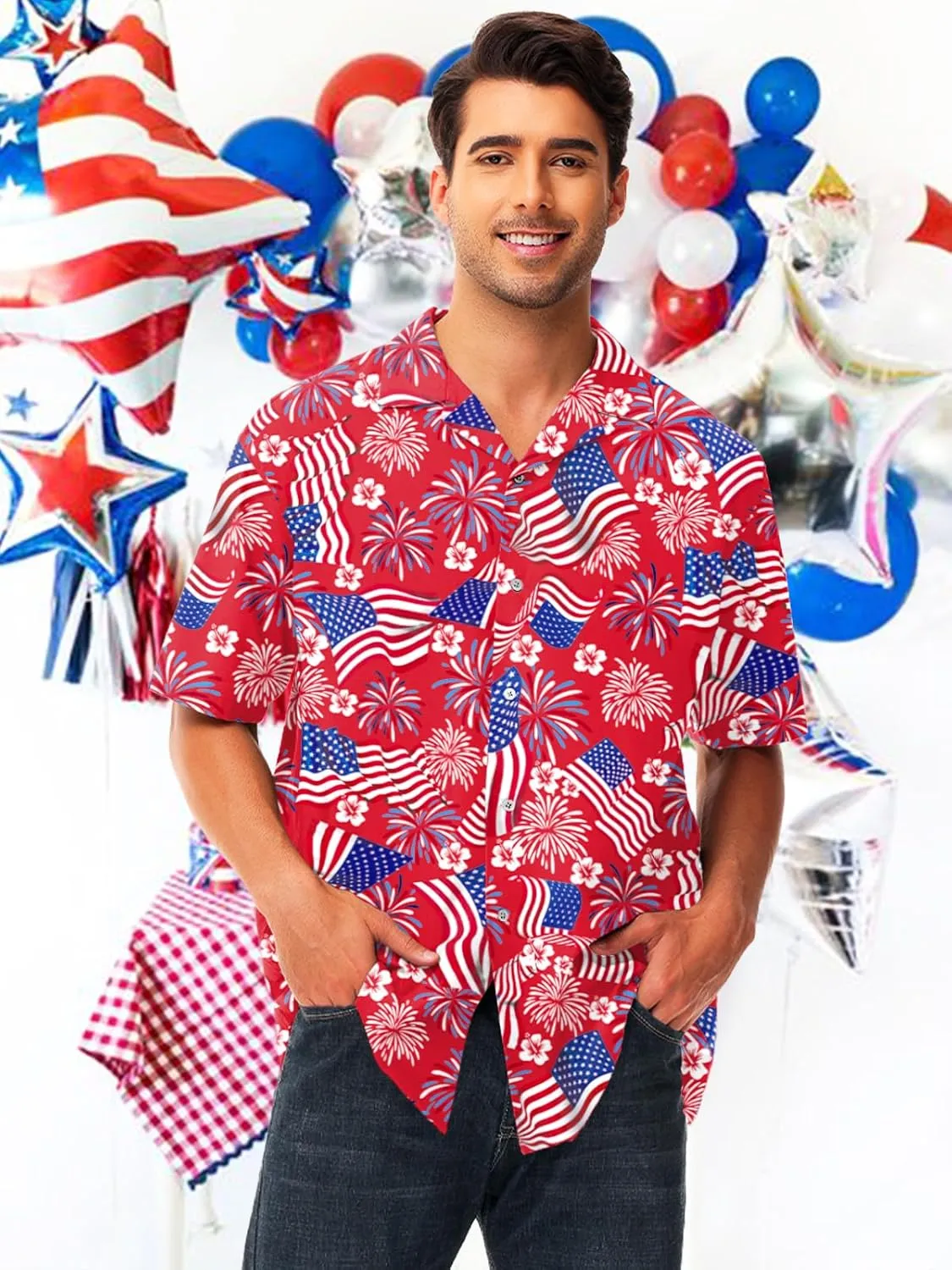 AOBUTE Men July 4th Shirts American Flag Hawaiian Shirt Funny LGBTQ Holiday Top