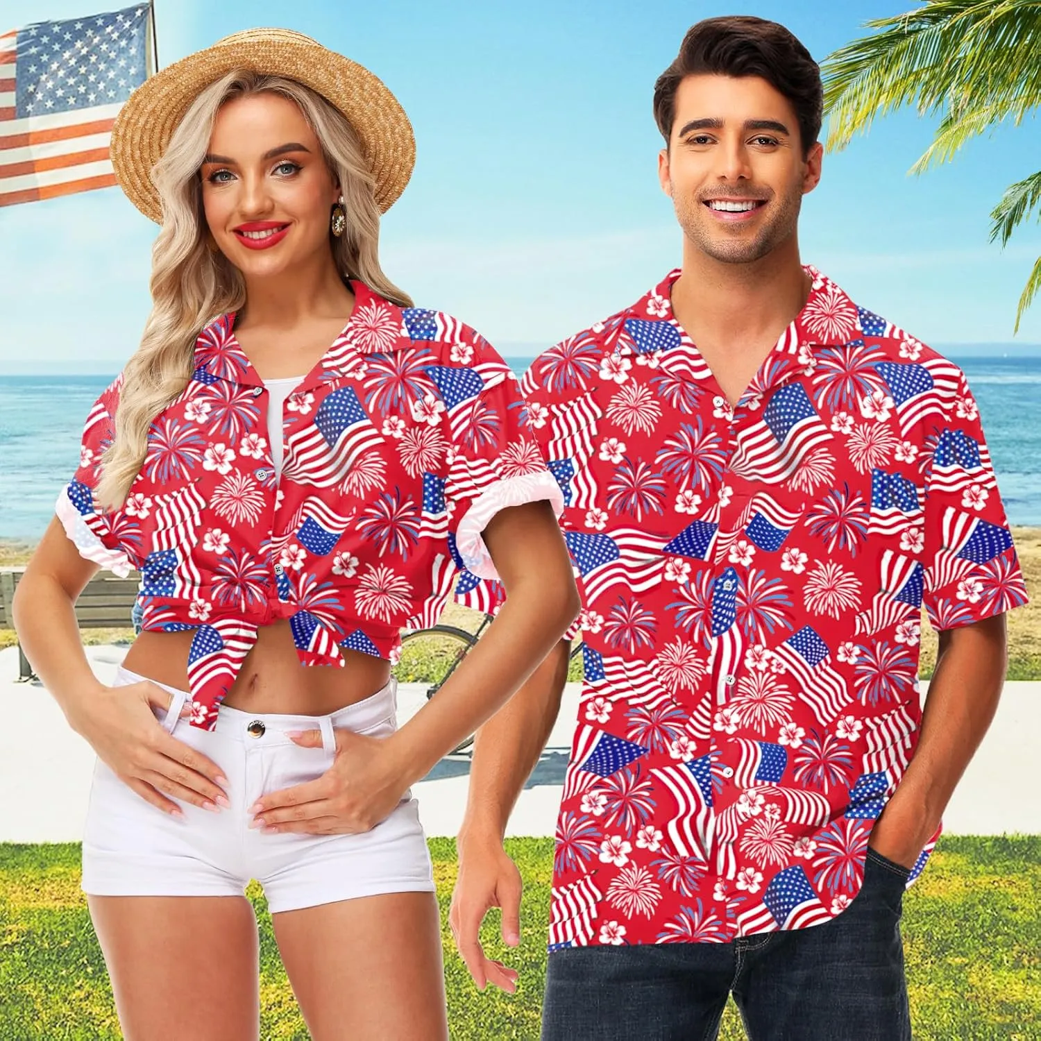 AOBUTE Men July 4th Shirts American Flag Hawaiian Shirt Funny LGBTQ Holiday Top