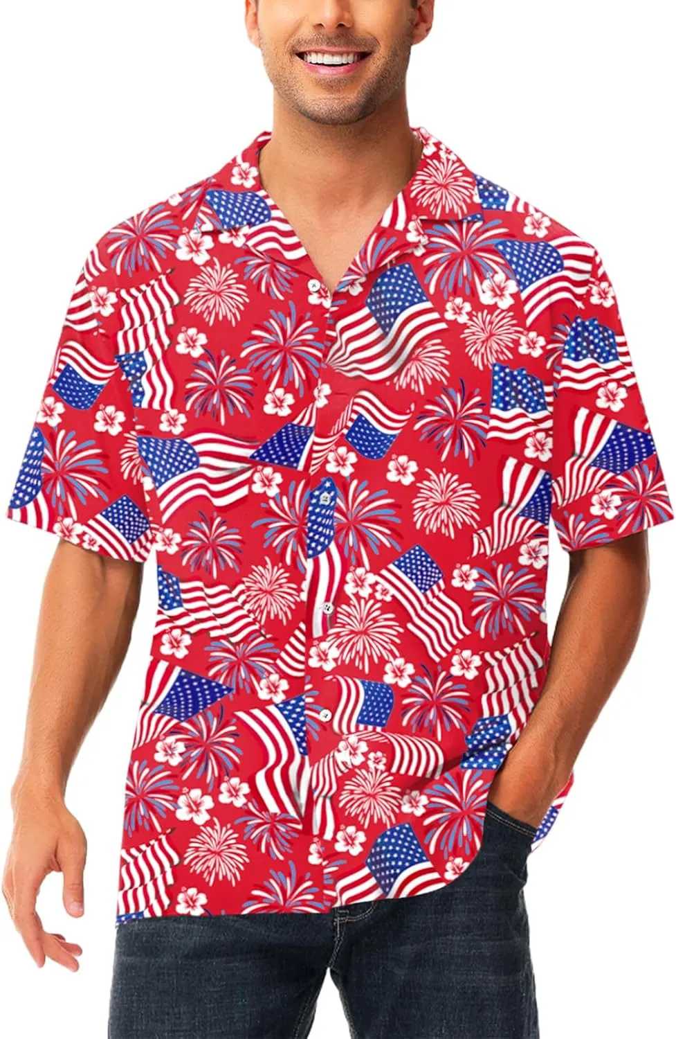 AOBUTE Men July 4th Shirts American Flag Hawaiian Shirt Funny LGBTQ Holiday Top