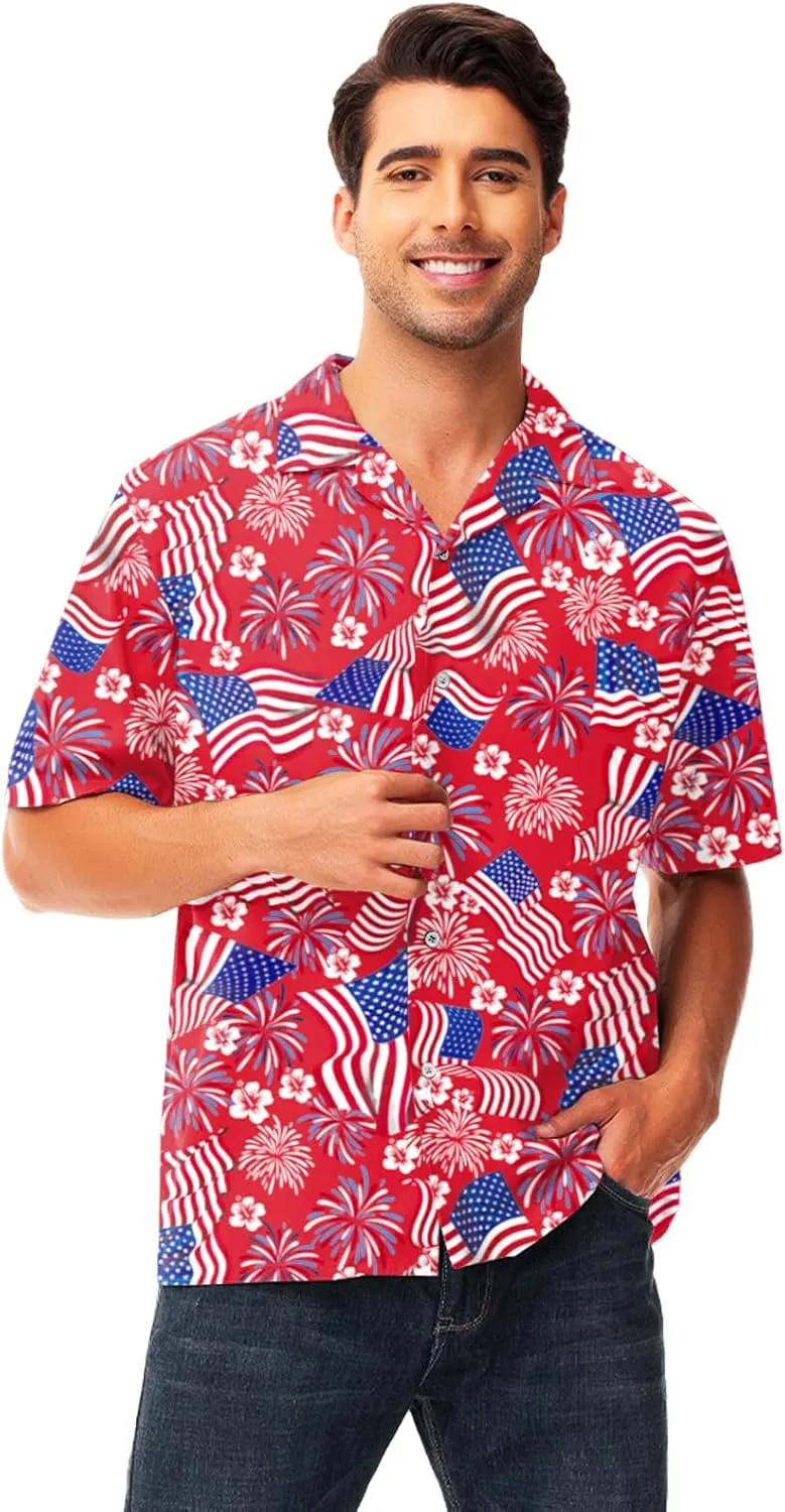 AOBUTE Men July 4th Shirts American Flag Hawaiian Shirt Funny LGBTQ Holiday Top