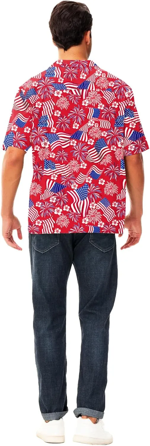 AOBUTE Men July 4th Shirts American Flag Hawaiian Shirt Funny LGBTQ Holiday Top