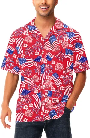 AOBUTE Men July 4th Shirts American Flag Hawaiian Shirt Funny LGBTQ Holiday Top