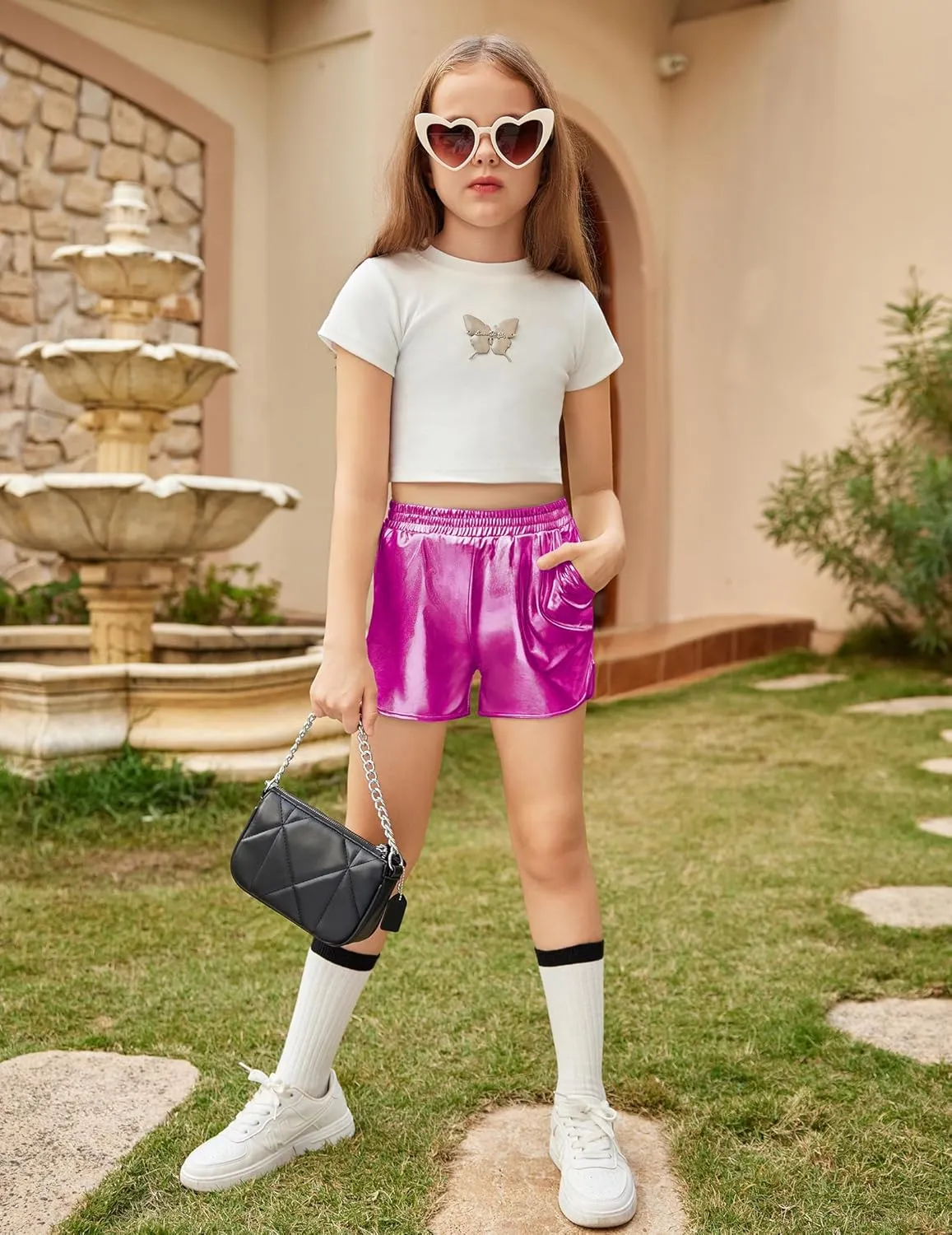 Arshiner Girls Metallic Shorts Summer Sparkly Shiny Hot Dance Athletic Pants Shorts