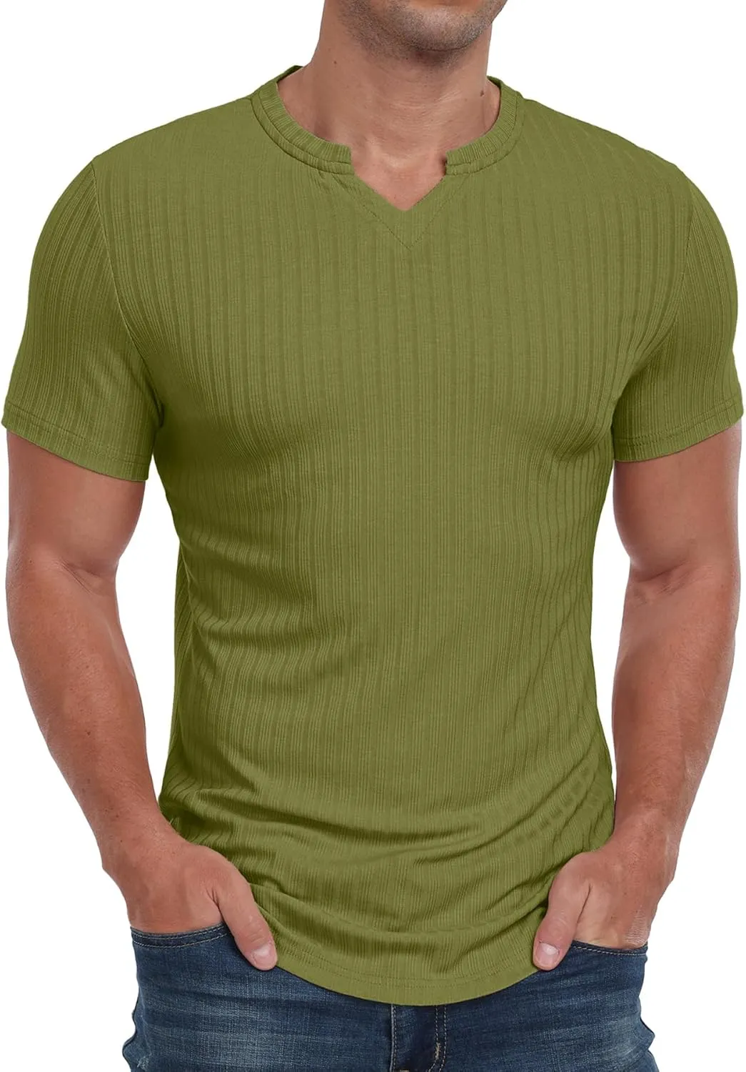 Askdeer Mens Short Sleeve Muscle T Shirt Slim Fit V-Neck Casual Shirt Gym Workout Athletic Tee