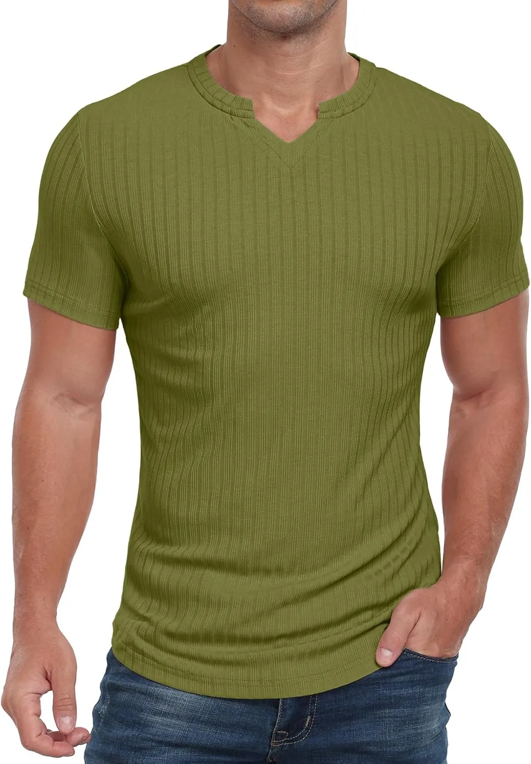 Askdeer Mens Short Sleeve Muscle T Shirt Slim Fit V-Neck Casual Shirt Gym Workout Athletic Tee