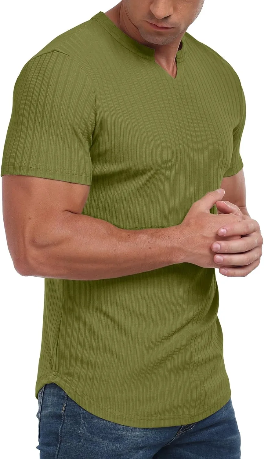Askdeer Mens Short Sleeve Muscle T Shirt Slim Fit V-Neck Casual Shirt Gym Workout Athletic Tee
