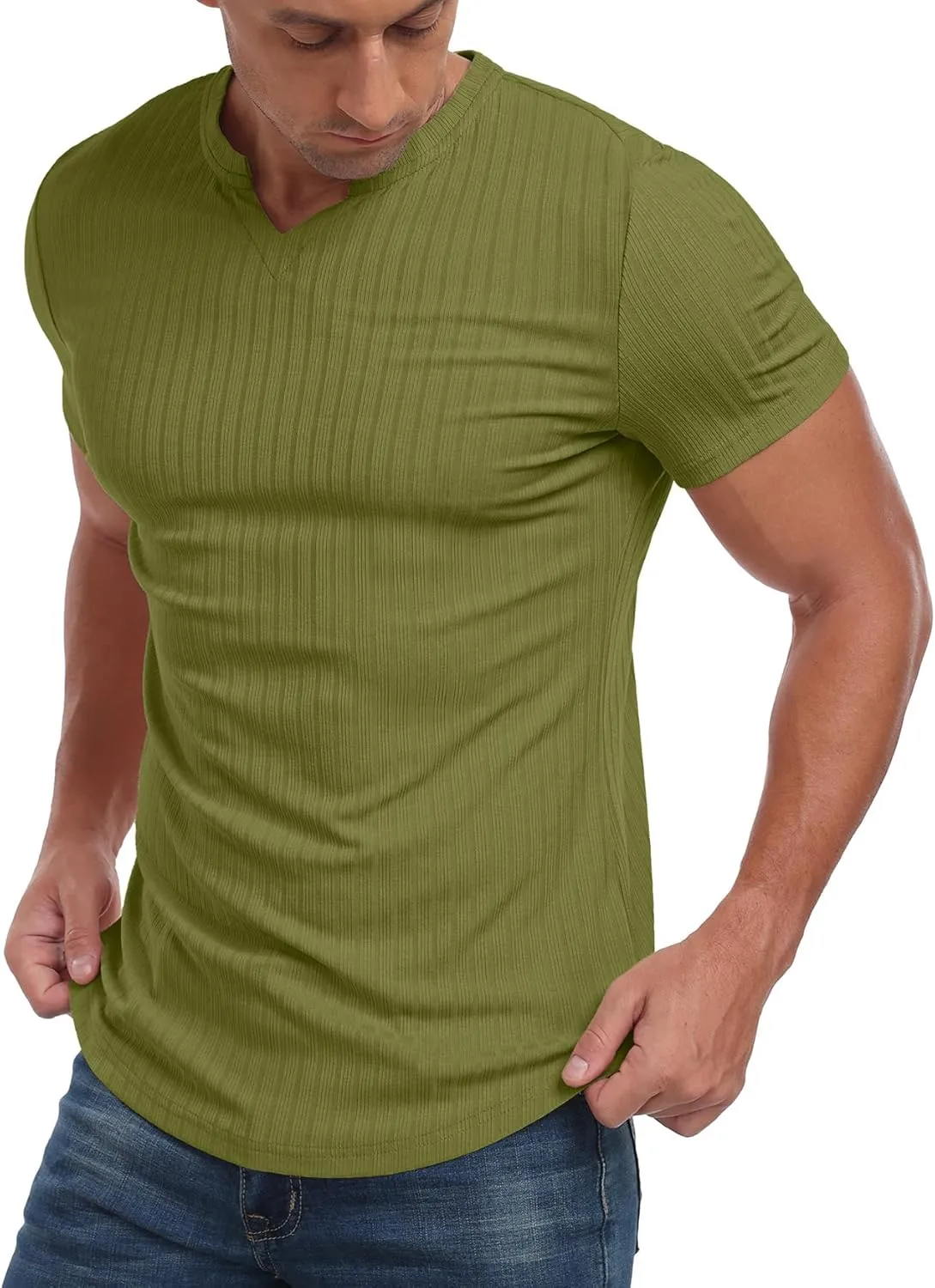 Askdeer Mens Short Sleeve Muscle T Shirt Slim Fit V-Neck Casual Shirt Gym Workout Athletic Tee