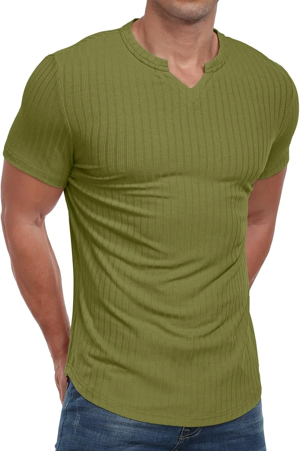 Askdeer Mens Short Sleeve Muscle T Shirt Slim Fit V-Neck Casual Shirt Gym Workout Athletic Tee