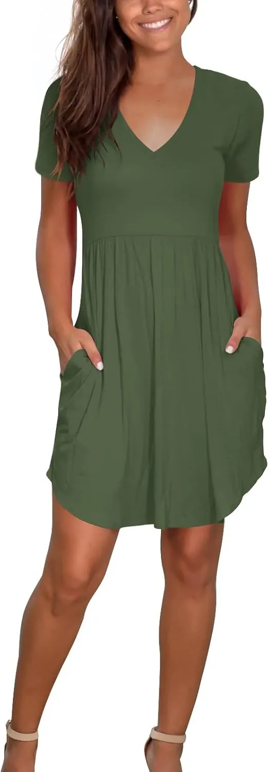 Atizon Women's Casual Crew Neck Dress for Women Short Sleeve Tunic Beach Dresses Summer