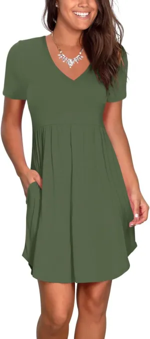 Atizon Women's Casual Crew Neck Dress for Women Short Sleeve Tunic Beach Dresses Summer