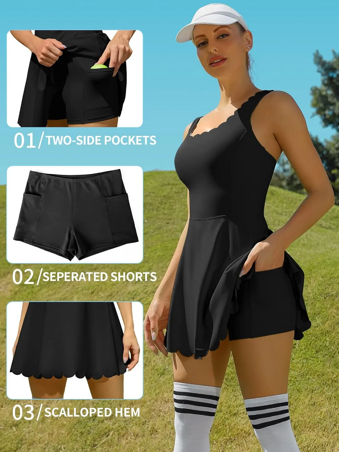 ATTRACO Women Tennis Dress with Shorts Workout Golf Skirts with Pockets Athletic Dresses